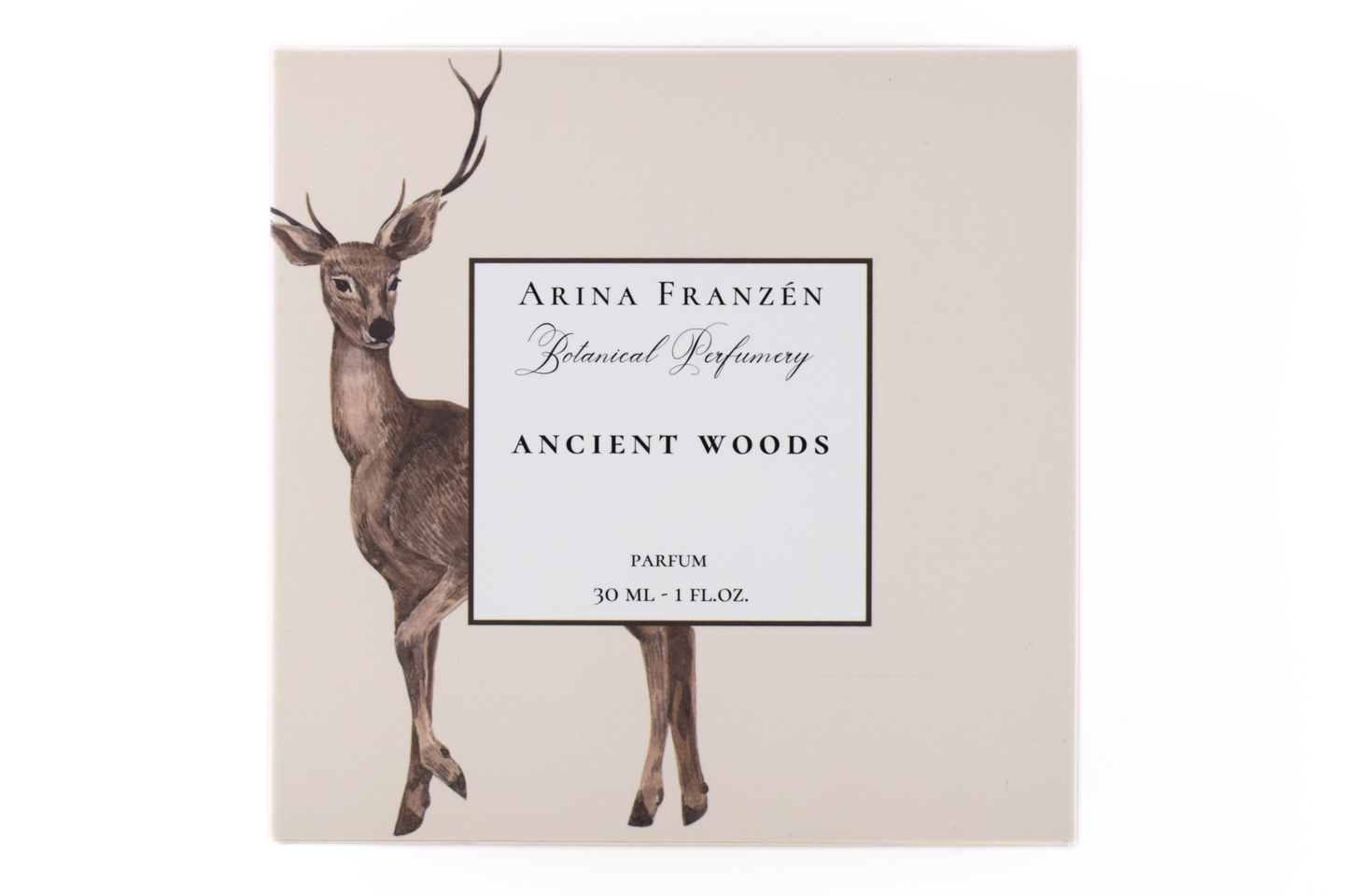 Ancient Woods unisex natural woody parfum bottle 30ml with resinous earthy forest scent and botanical notes