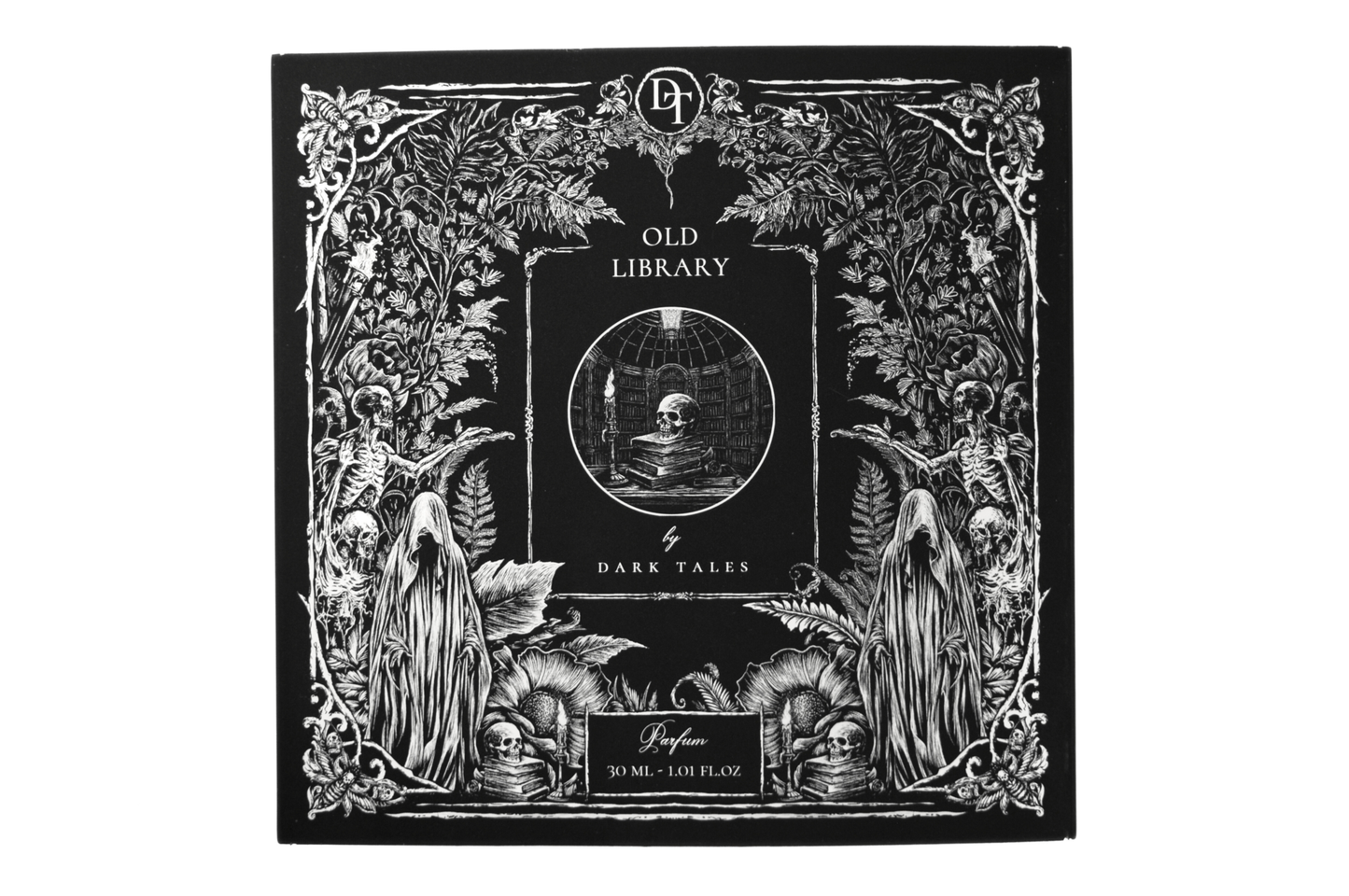 Old Library parfum bottle with leather-bound book scent and cedarwood notes, 30ml unisex fragrance