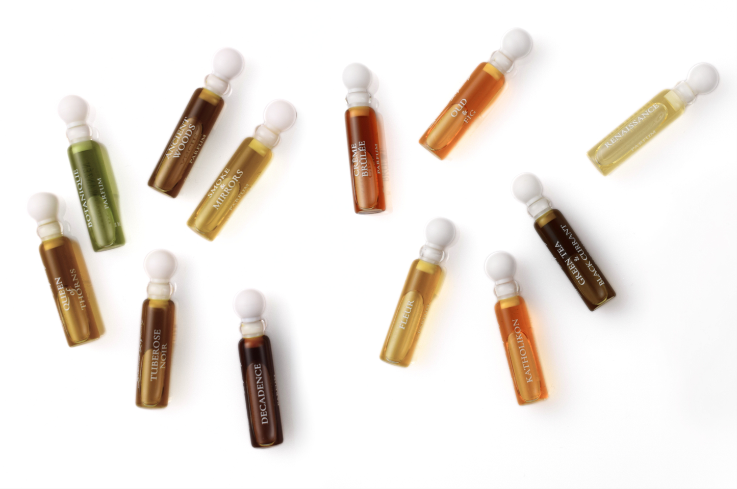 3 luxury natural perfume samples set by Arina Franzén botanical perfumery, 3 x 1 ml unisex parfum volumes I & II