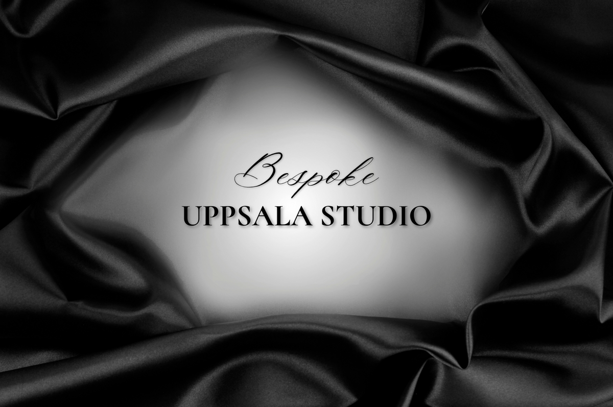 Bespoke Perfume service graphic with elegant black satin fabric and scripted Uppsala Studio lettering