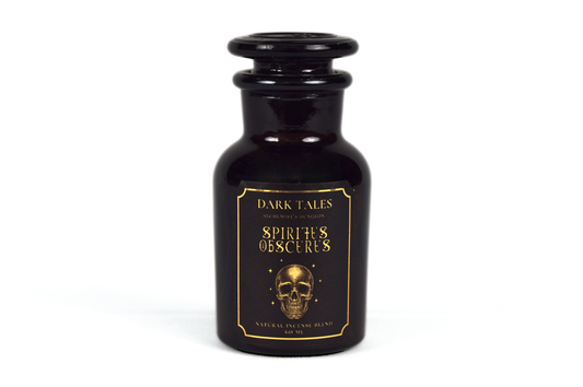 Spiritus Obscurus 60 ml incense blend in antique apothecary bottle with dark, resinous, spiced aroma for ritual and meditation