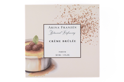 CRÈME BRÛLÉE perfume 30ml bottle by Arina Franzén with sweet gourmand notes of caramel, vanilla, and sandalwood