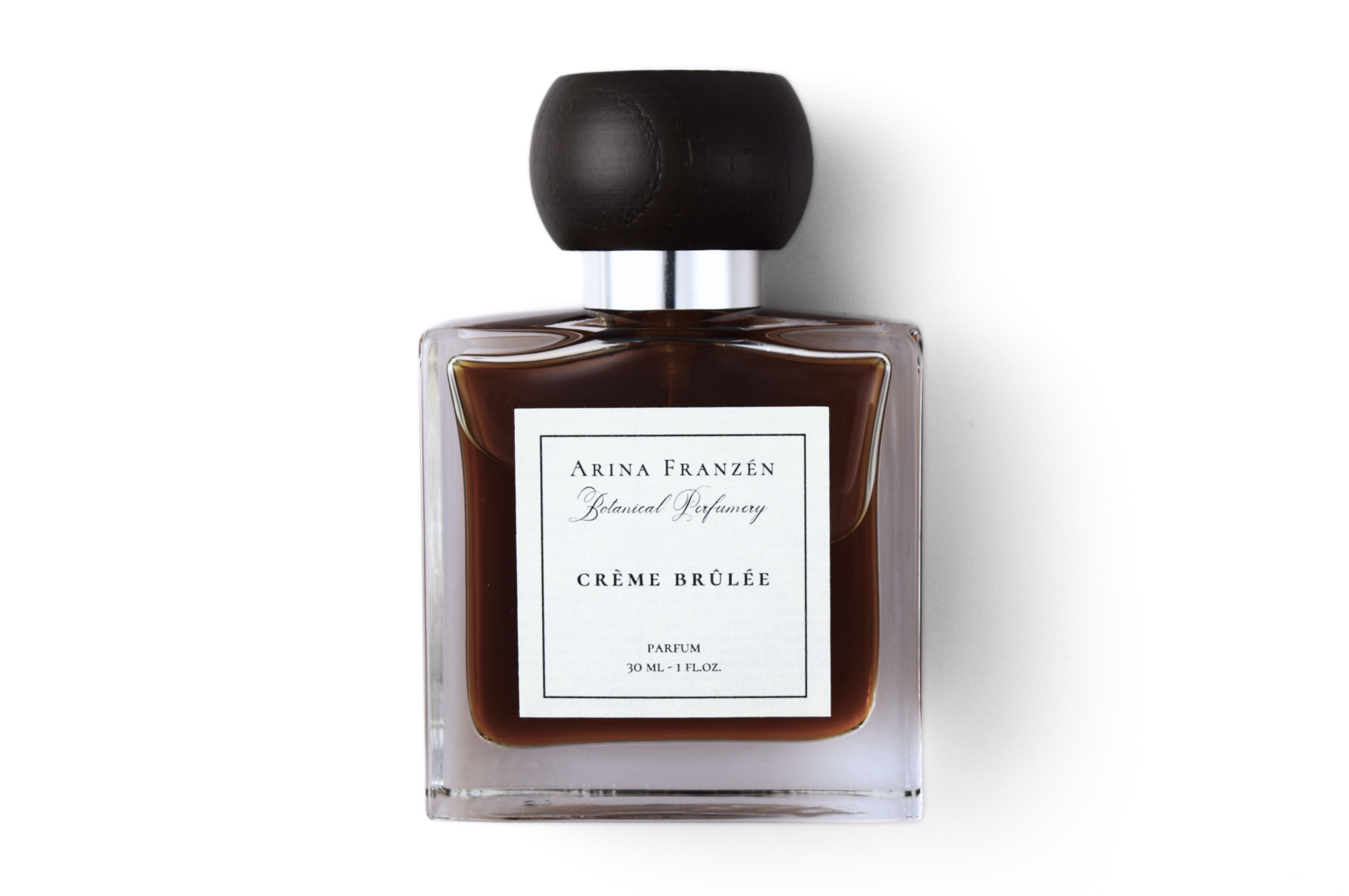 30ml CRÈME BRÛLÉE parfum with sweet gourmand notes of caramel, vanilla, and creamy sandalwood by Arina Franzén