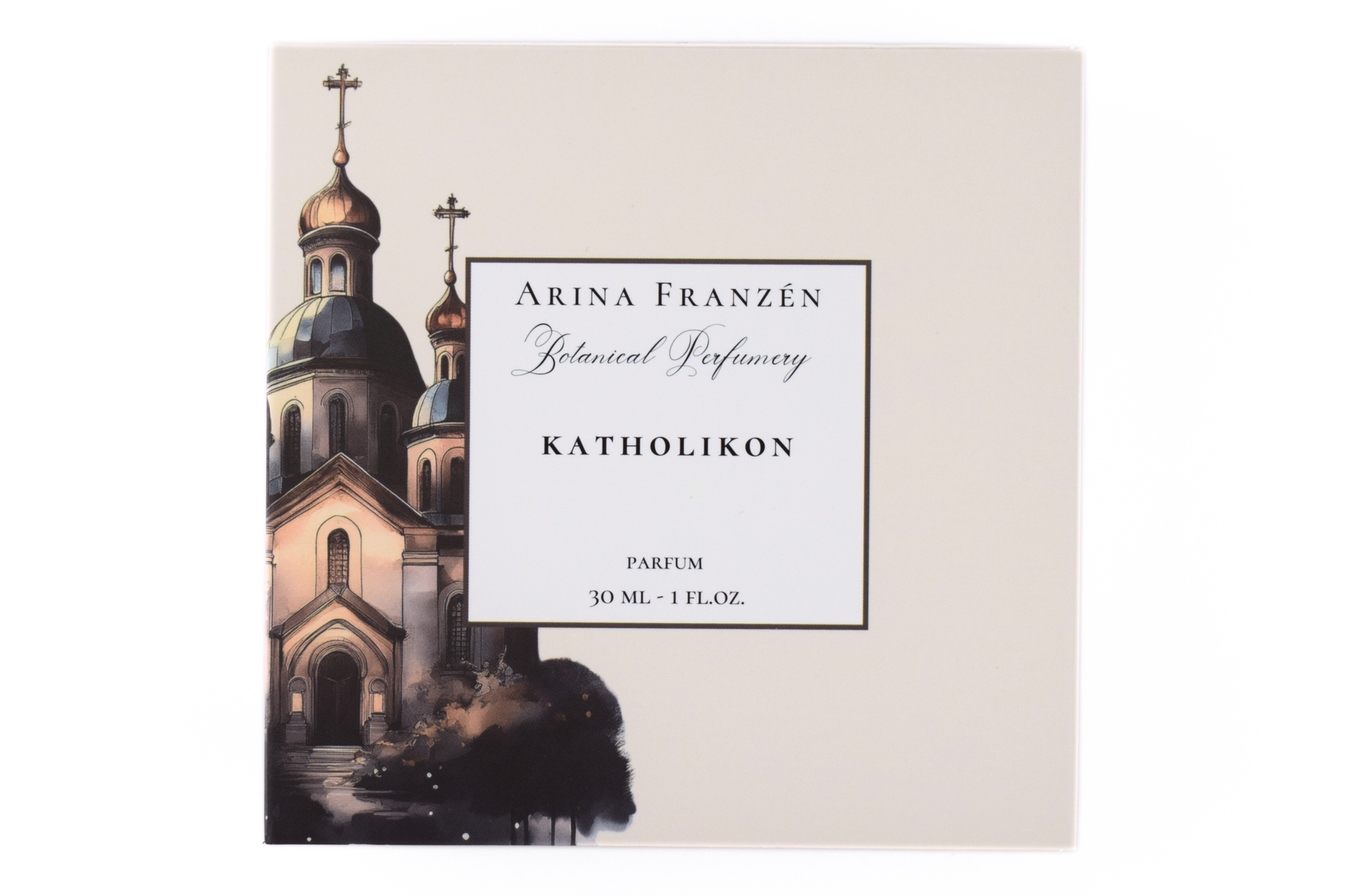 KATHOLIKON luxury natural perfume 30ml bottle with fresh incense scent and botanical notes of myrrh and oakwood