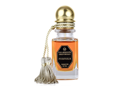 Persika parfum 30ml bottle with peach, floral, and amber fragrance notes in elegant packaging