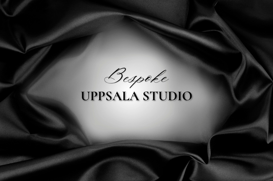 Bespoke Perfume service graphic with elegant black satin fabric and scripted Uppsala Studio lettering