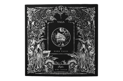 YAGA 30 ml parfum box in black and white, featuring an intricate dark forest and gothic witch illustration